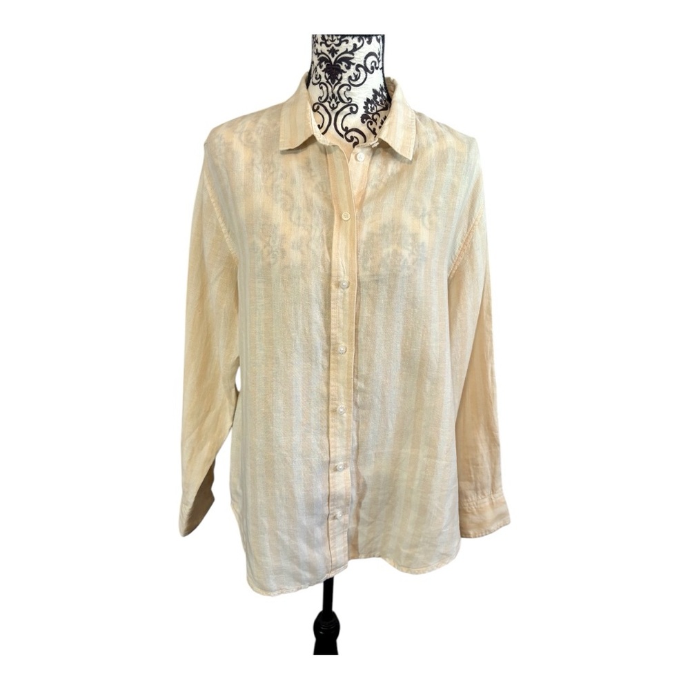 EVERLANE Linen Striped Relaxed Fit Button Down Shirt